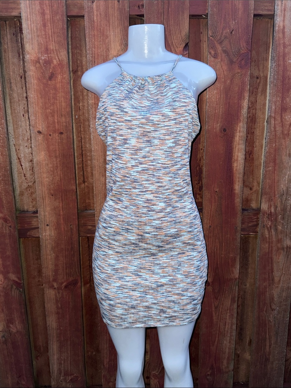 Riley & James Space Dye Knit Halter Lace Up Open Back Bodycon Dress Large